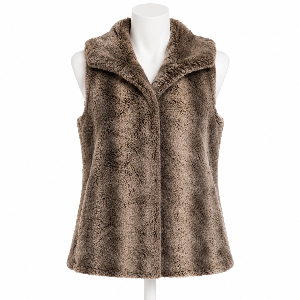 Betsey Johnson Brown Faux Fur Vest Plush Snap Front Cozy Mob Wife Western Glam